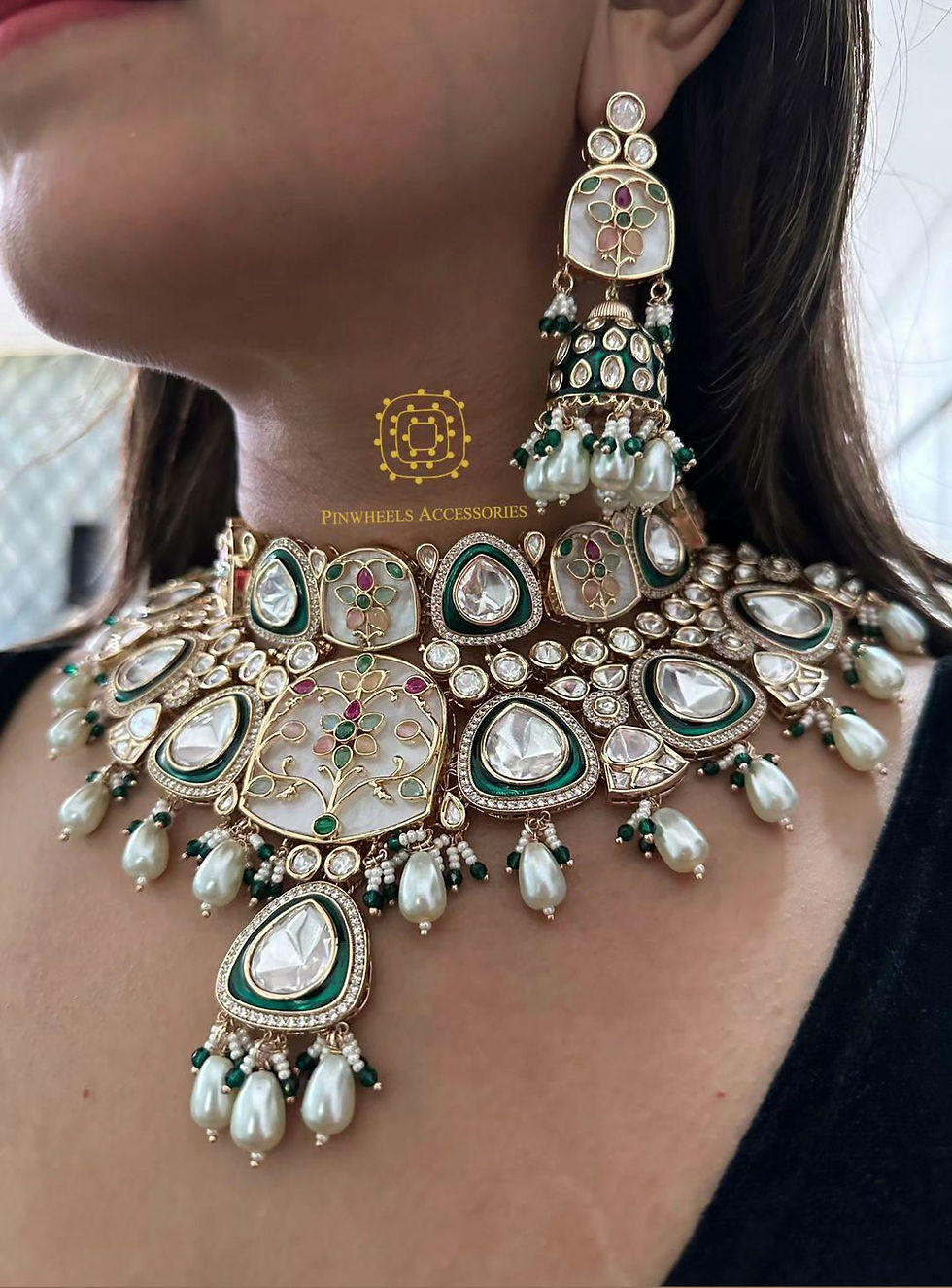 Thumbnail: UNCUT POLKI & AGATE STONE NECKLACE 