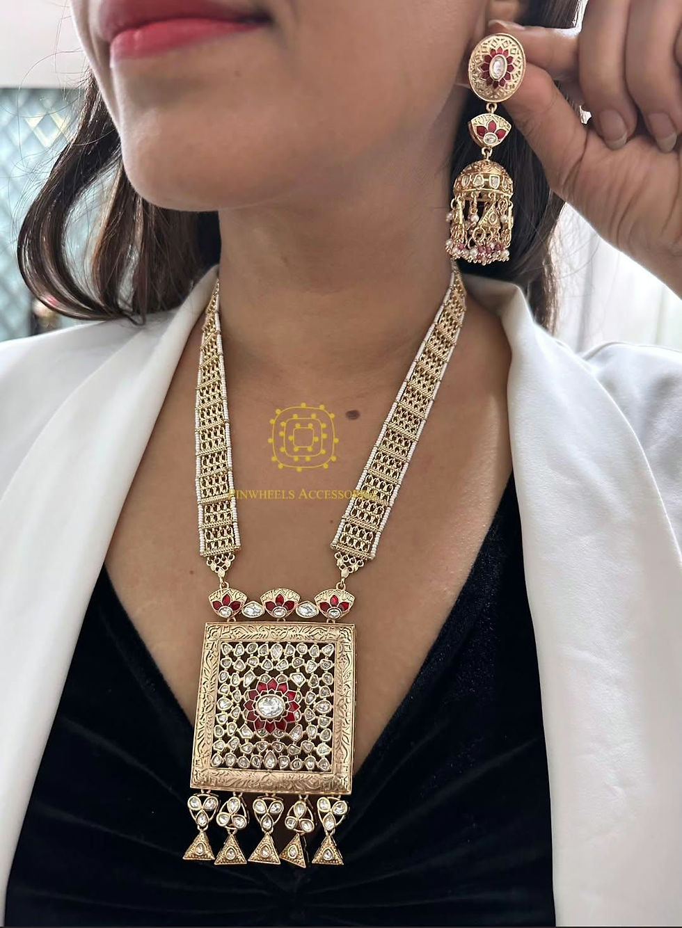 Thumbnail: MEENAKARI GOLDEN LONG ANTIQUE NECKLACE 