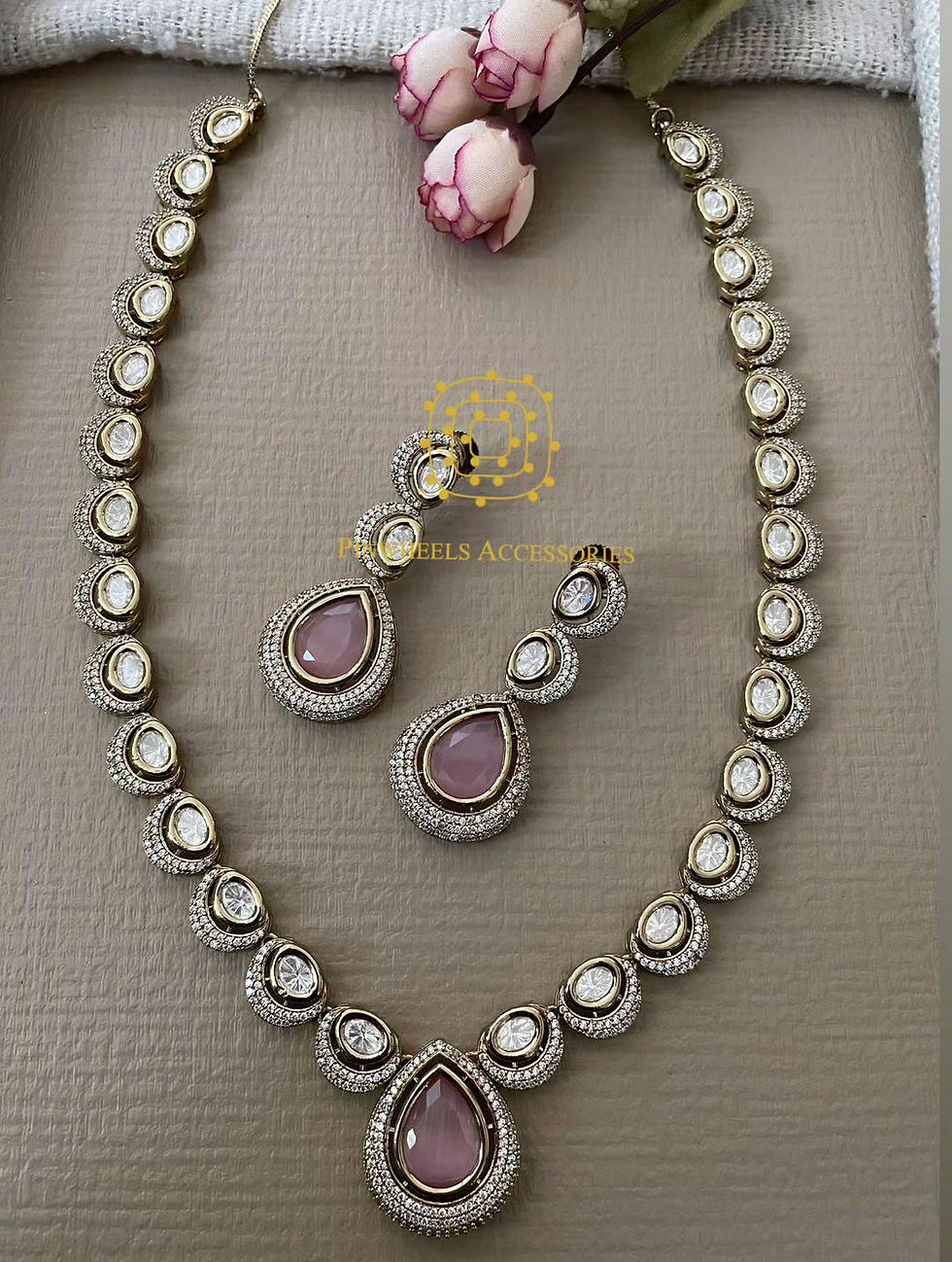 Thumbnail: POLKI CZ COLOURED STONE NECKLACE 
