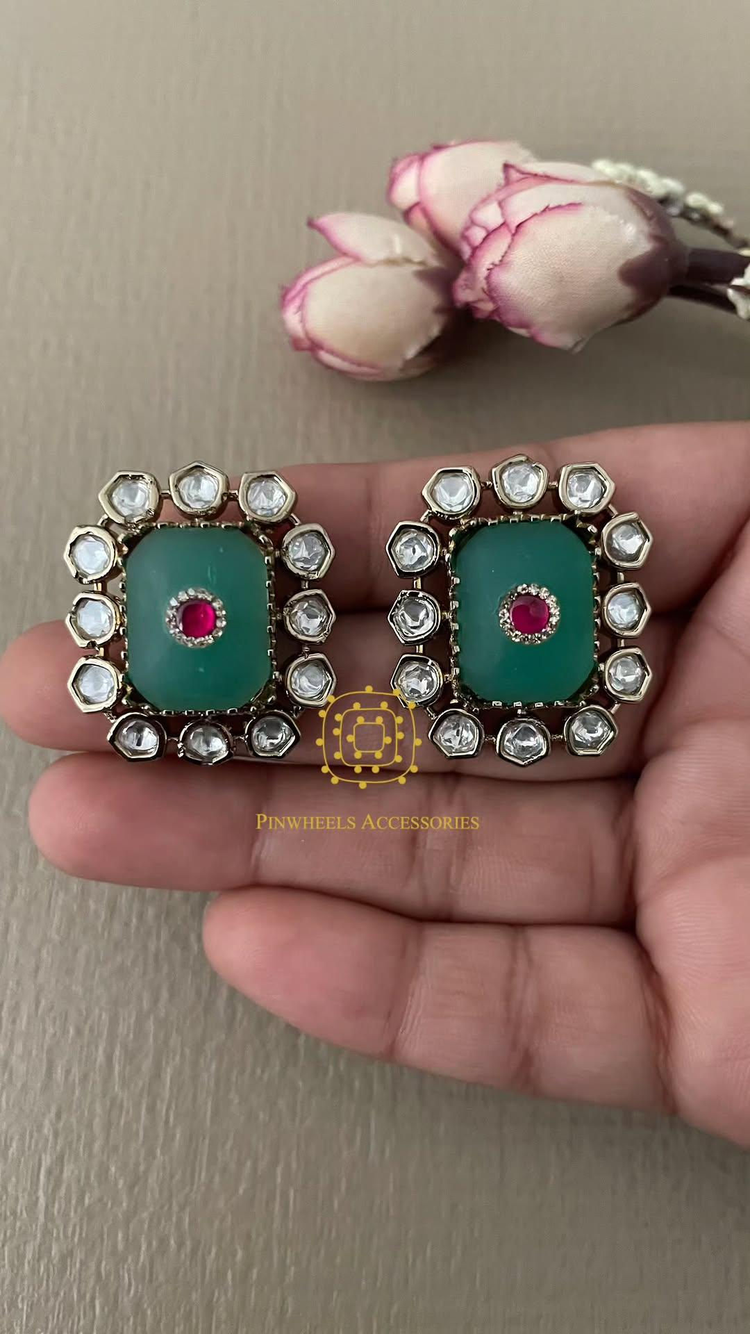 COLOURED STONE VICTORIAN STUDS BY PINWHEELS ACCESSORIES