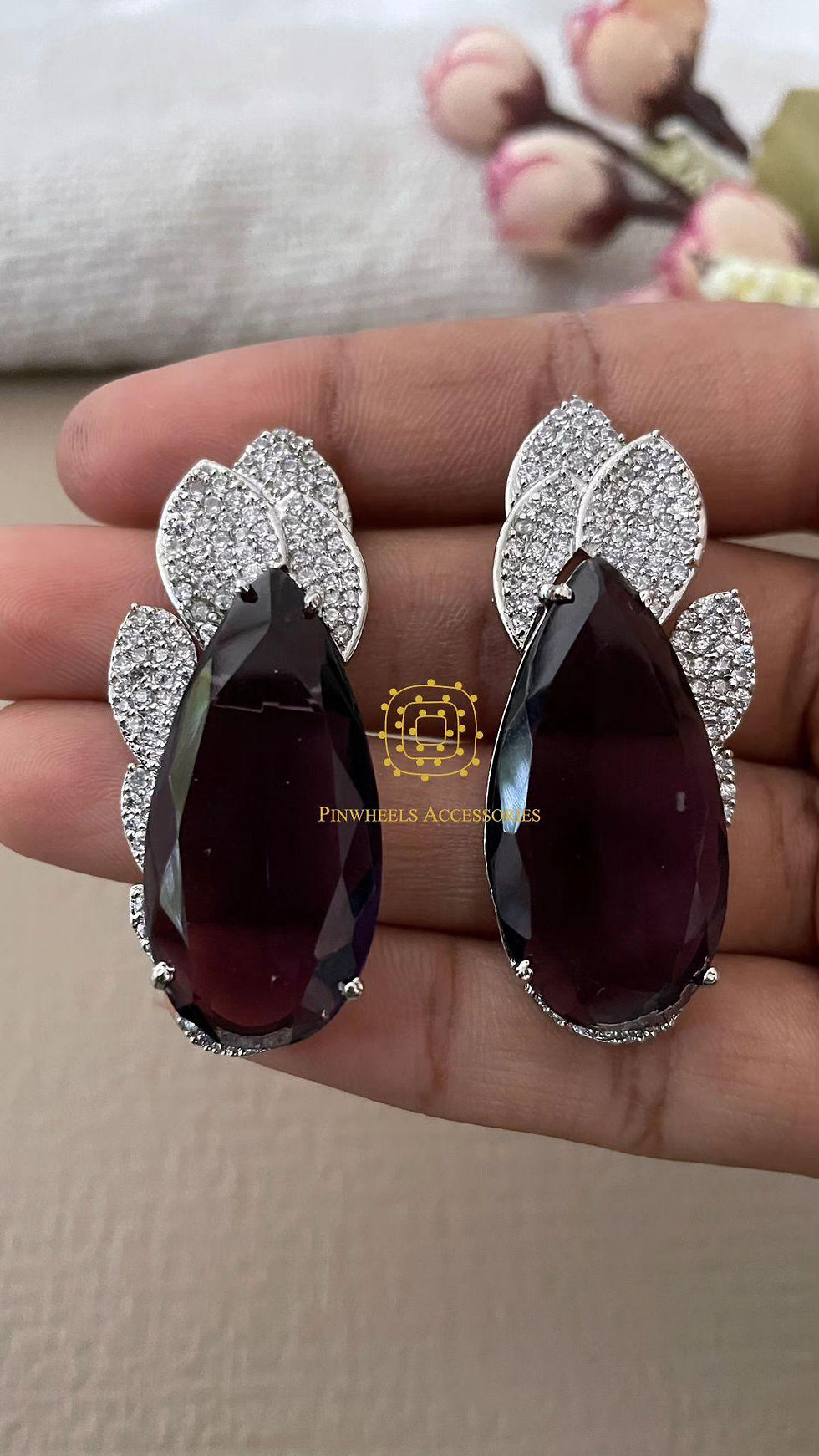 Thumbnail: CZ DOUBLET STONE EARRINGS 