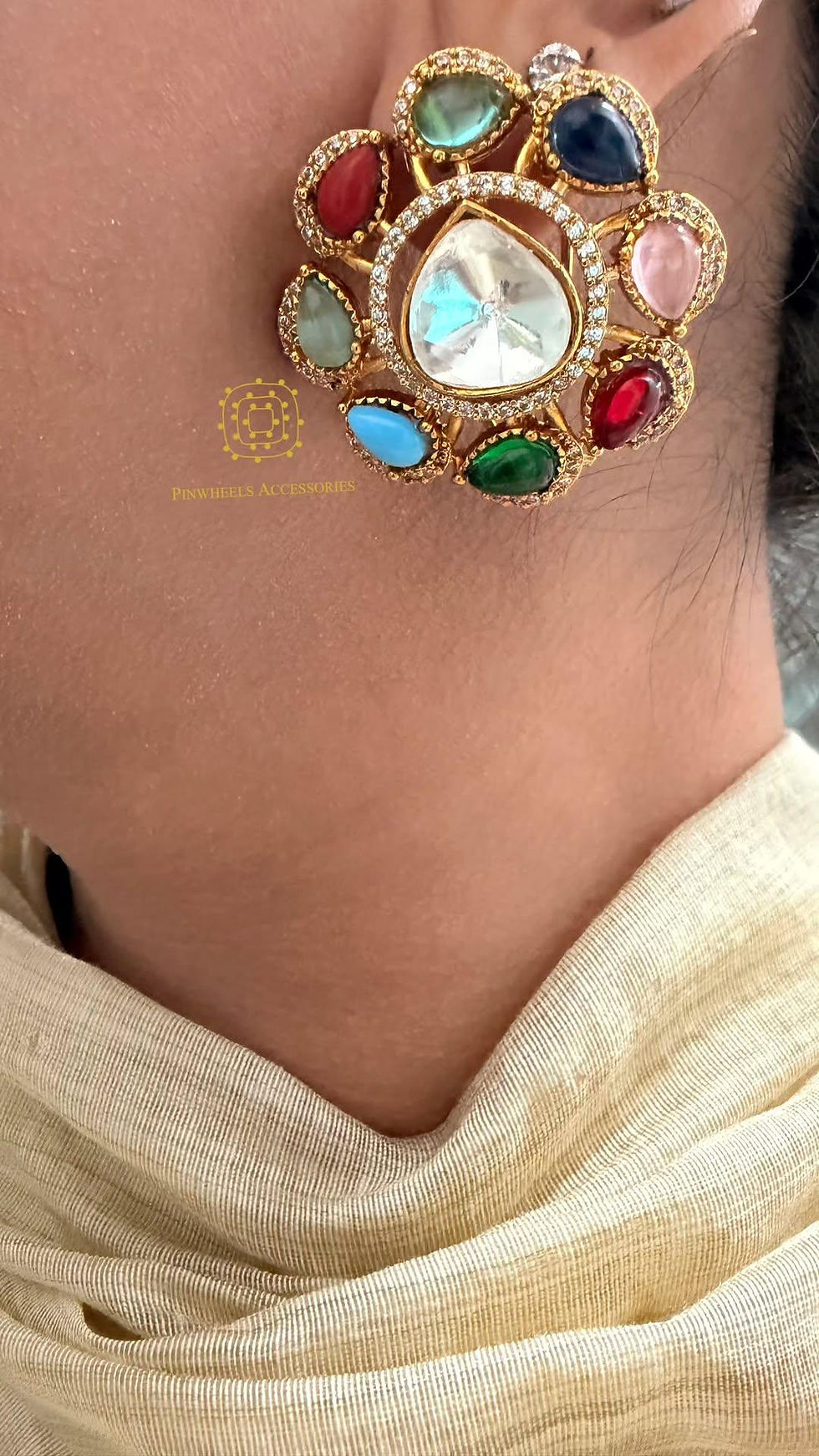 Thumbnail: POLKI COLOURED FLOWERY STUDS 
