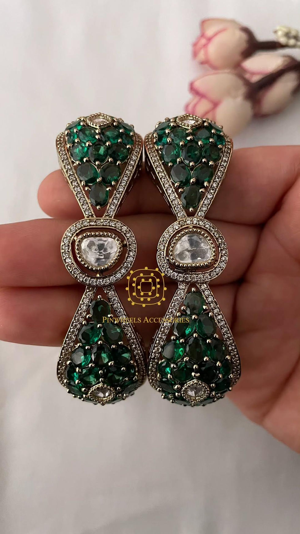 Thumbnail: COLOURED STONE POLKI KADA PAIR