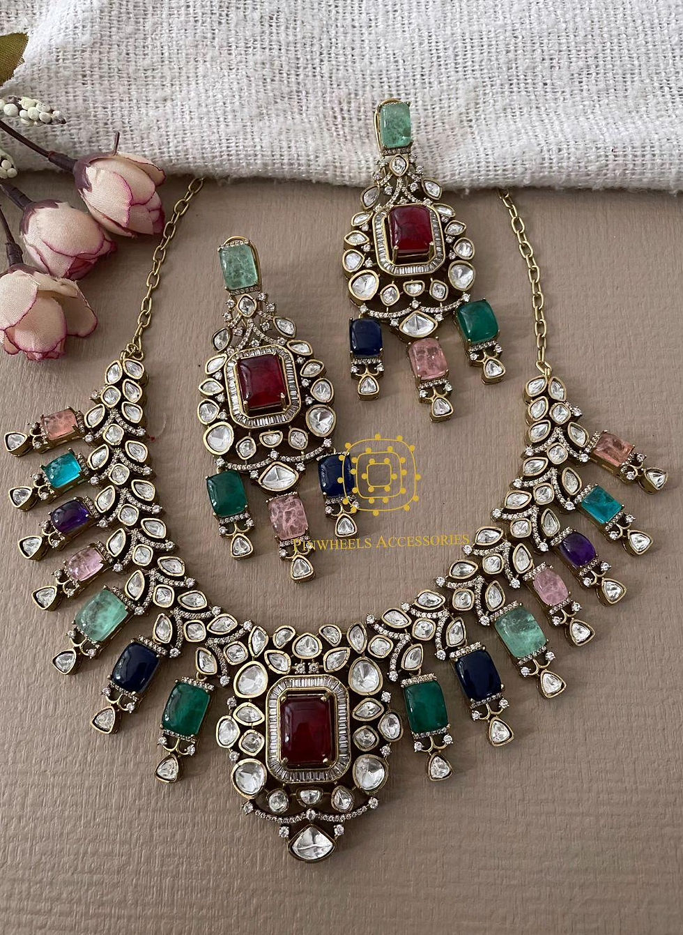 COLOURED STONE MOISSANITE NECKLACE