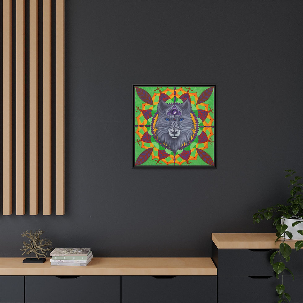 Thumbnail: Wolf Mandala- Matte Canvas, Framed- Misty Dawn