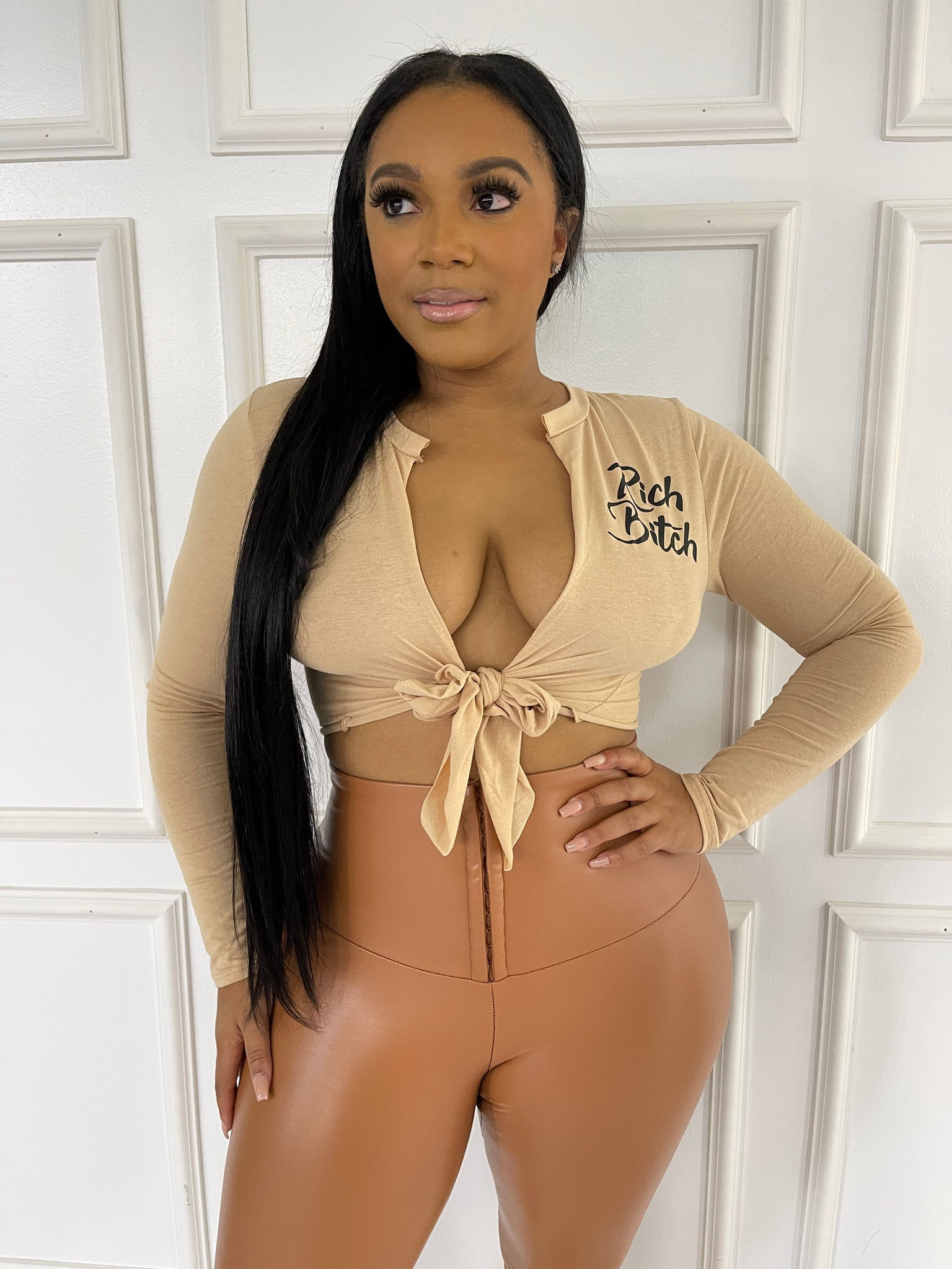 Sexy Rich Bi*** Tie Long Sleeve Top