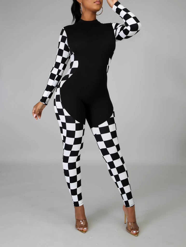 Thumbnail: Sexy Checkerboard Print Jumpsuit