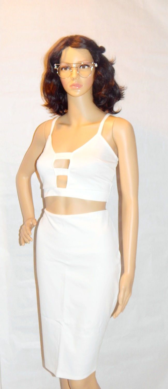 Thumbnail: Sexy White Caged Crop Top & Pencil Skirt