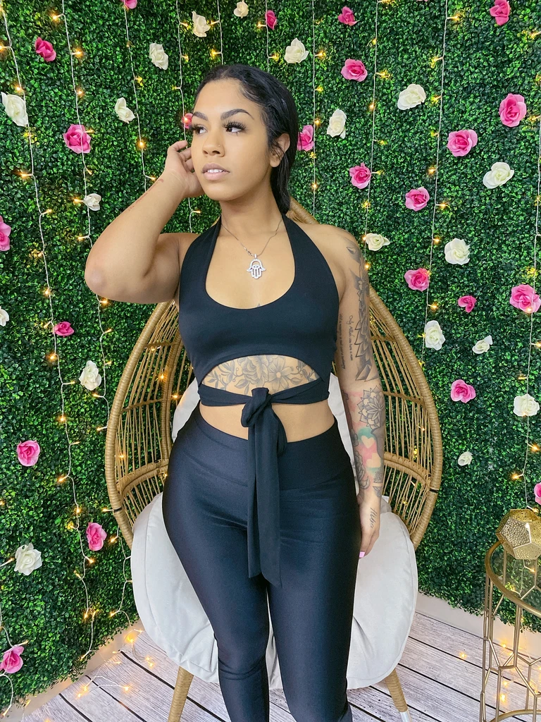 Thumbnail: Sexy Solid Halter Tie Crop Top