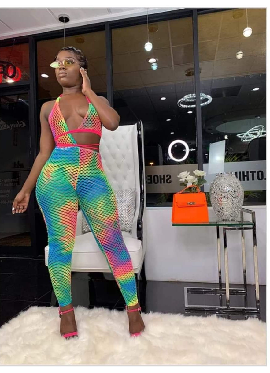 Sexy Tie Dye Fishnet Jumpsuit 