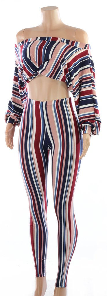 Sexy Multi Striped Two Piece Set