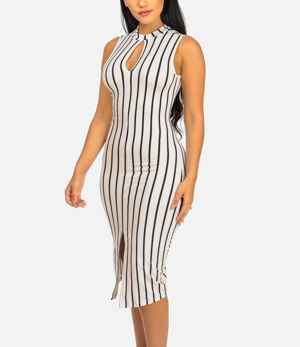 Thumbnail: Sexy Keyhole Pin Stripe Bodycon Dress