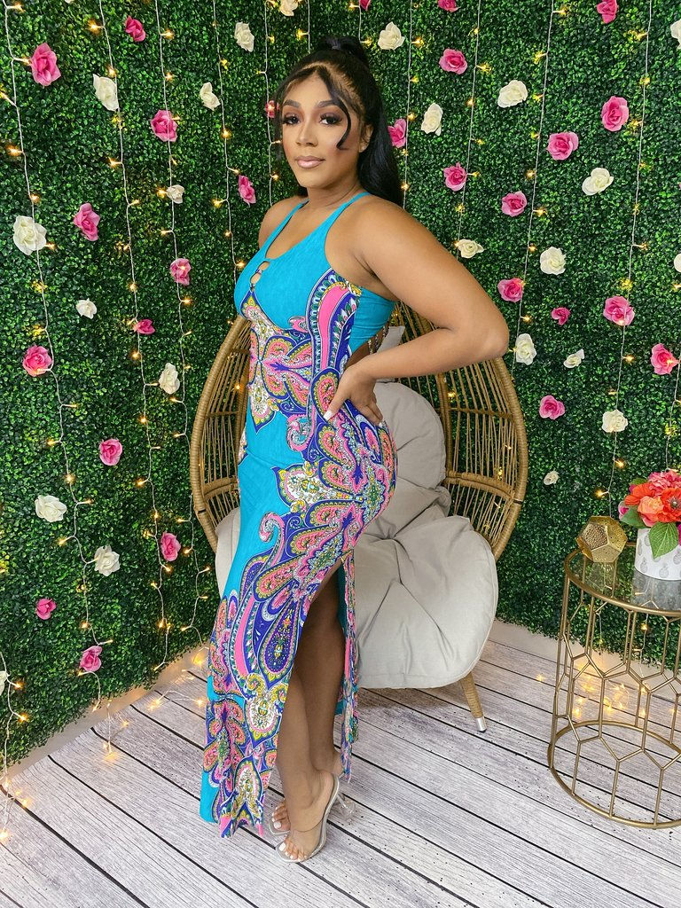 Thumbnail: Sexy Multi Print Slit Dress 