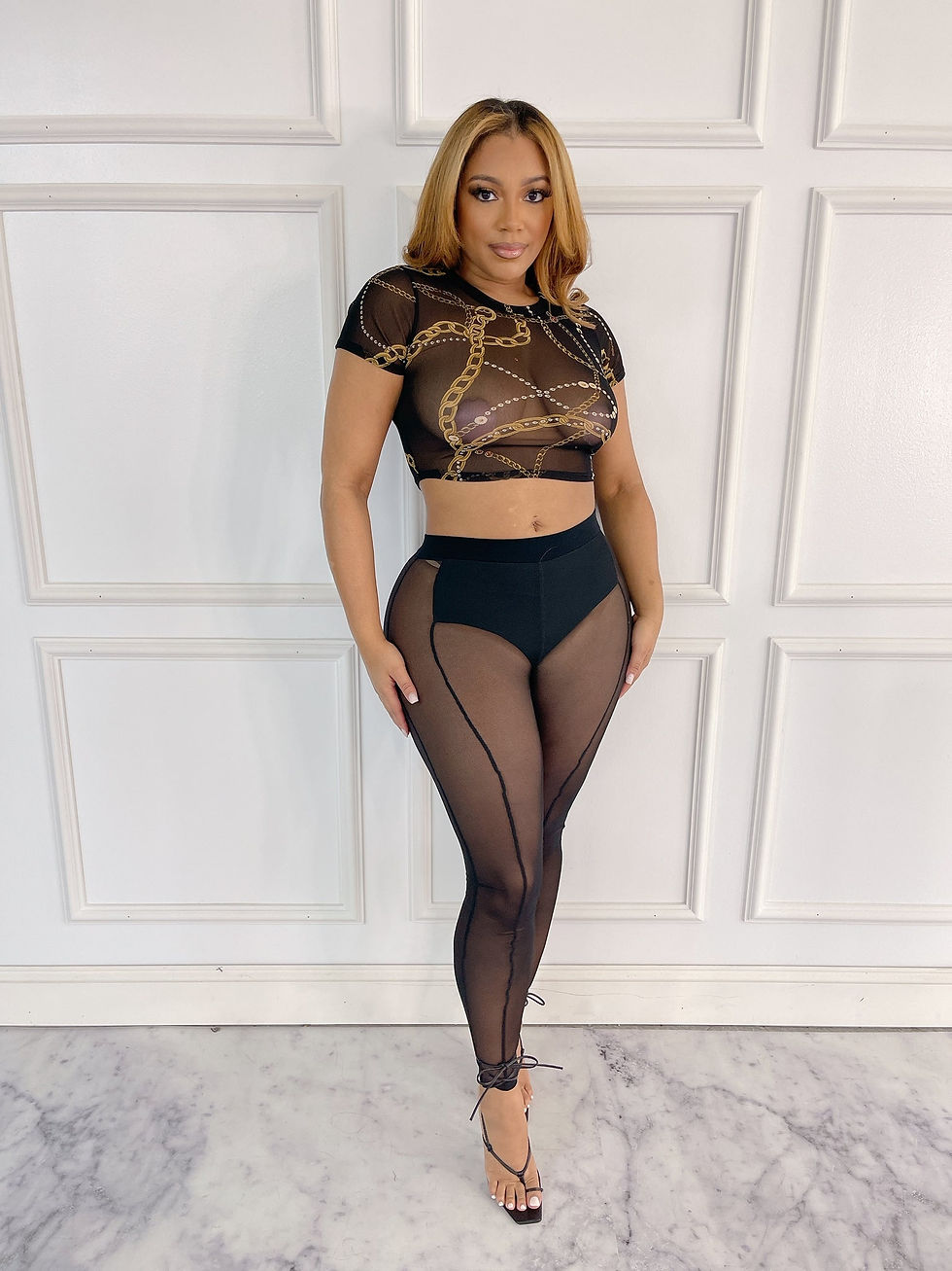 Thumbnail: Sexy Mesh Print Crop Top