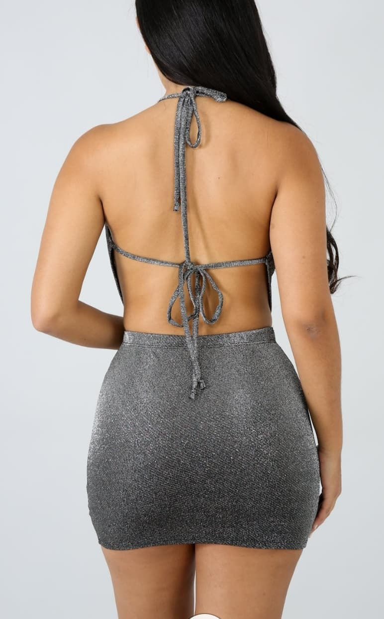 Thumbnail: Sexy Silver Shine Skirt Set