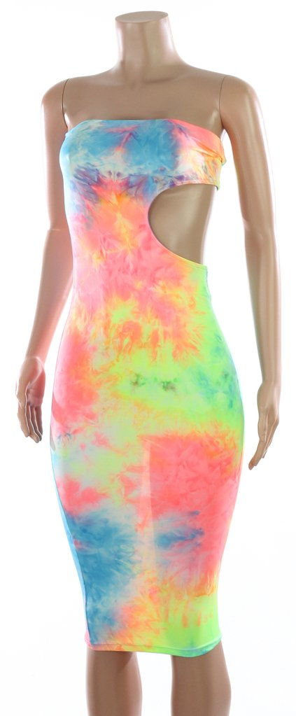 Sexy Tie Dye One Side Cut Out Tube Dress