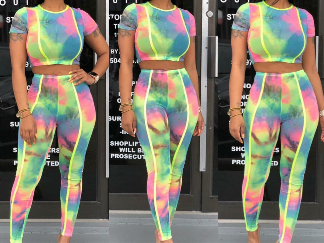 Sexy Mesh Tie Dye Top & Pants Set
