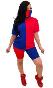 Thumbnail: Sexy Soft Color Block Short Set w/ Mask 
