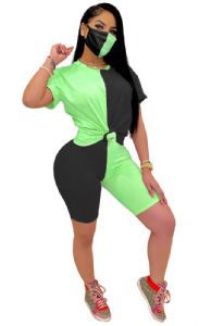 Thumbnail: Sexy Soft Color Block Short Set w/ Mask 