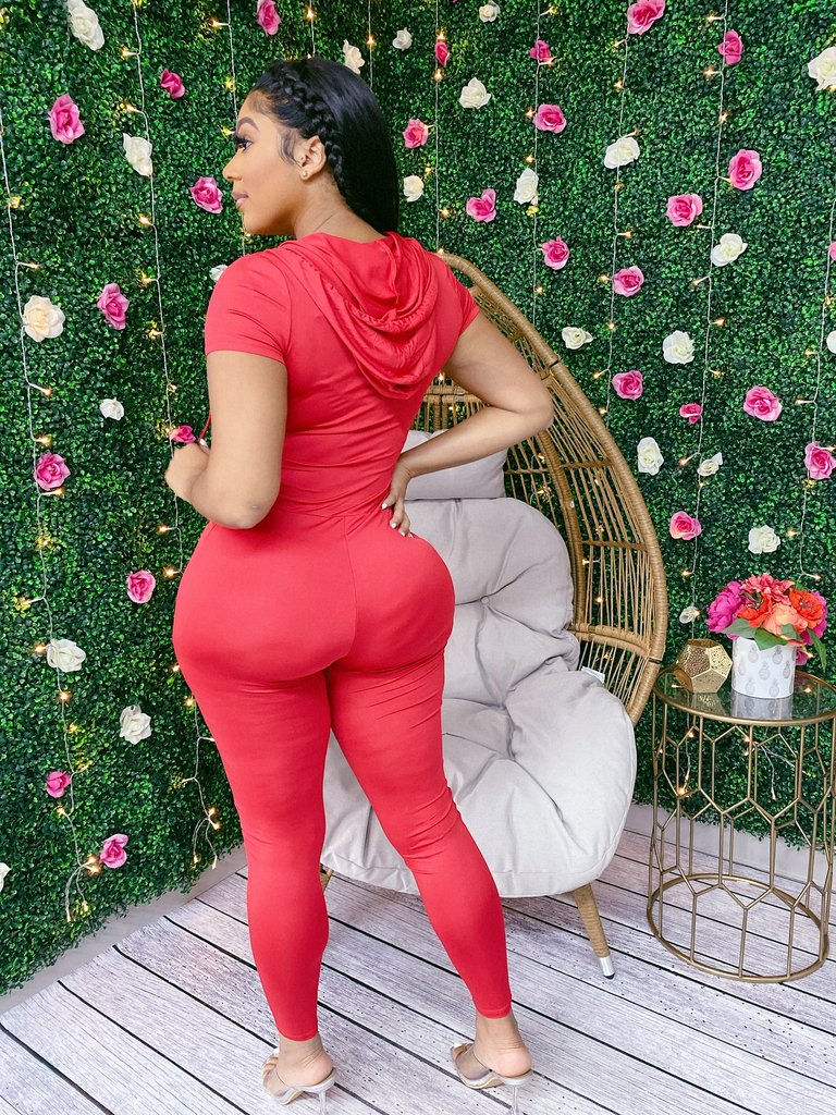 Thumbnail: Sexy Solid Short Sleeve Hoodie Zip Up Jumpsuit