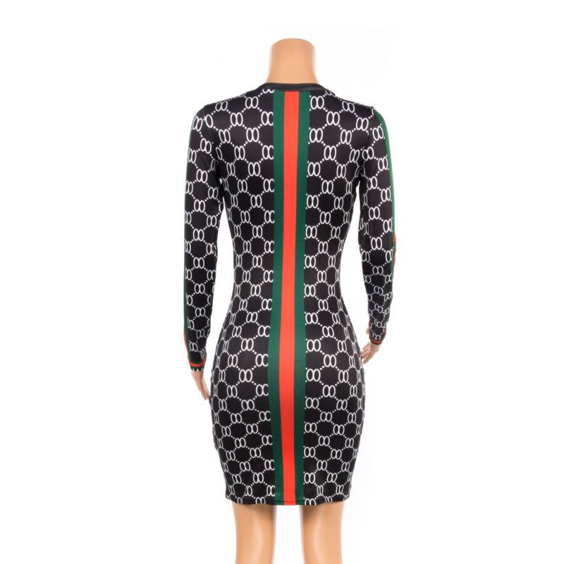 Thumbnail: Sexy Printed Long Sleeve Night Club Dress