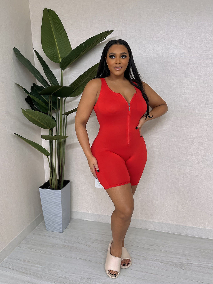 Thumbnail: Sexy Solid Color Zip Up Tank Romper