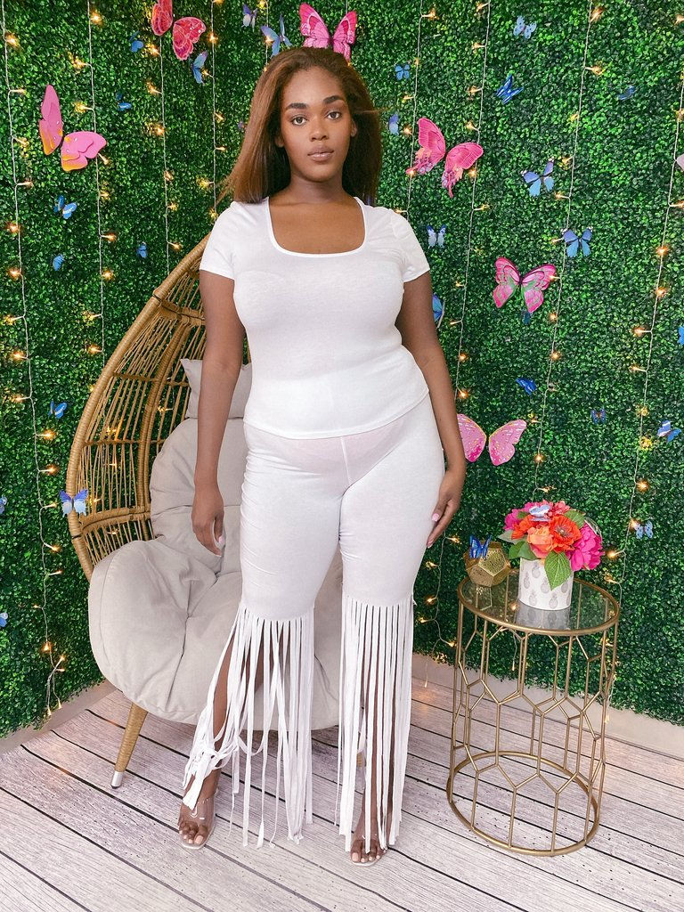 Thumbnail: Sexy Plus Top & Fringe Pants Set 