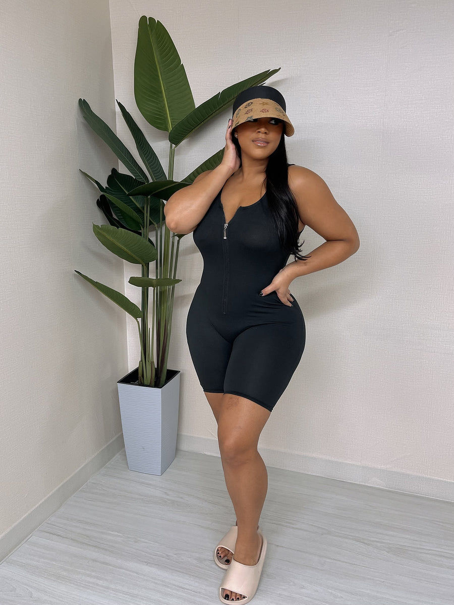 Thumbnail: Sexy Solid Color Zip Up Tank Romper