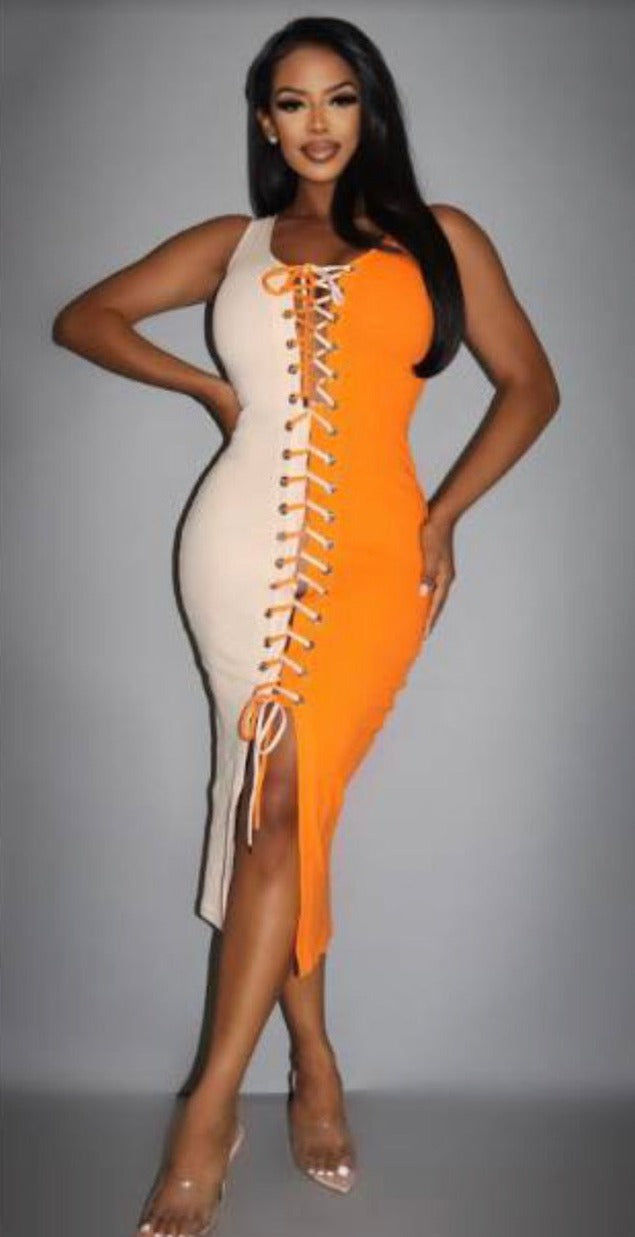Thumbnail: Sexy Sleeveless Color Block Lace-Up Dress