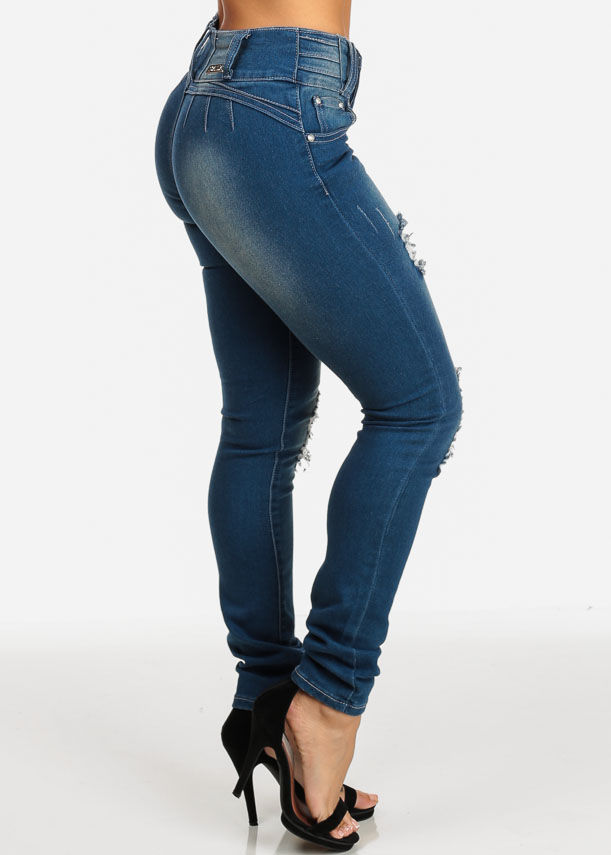 Sexy Butt Lifting Mid Rise Ripped Skinny Jeans(1)