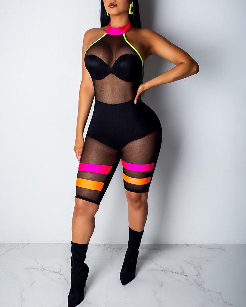 Sexy Mesh Halter Neck Romper 