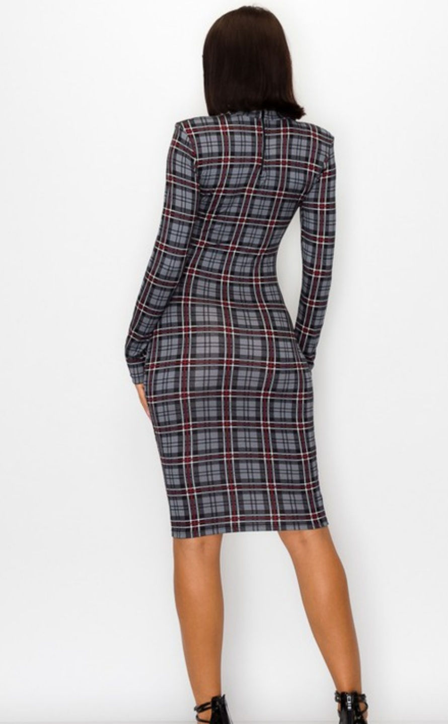 Thumbnail: Sexy Gray Plaid Mock Neck Dress