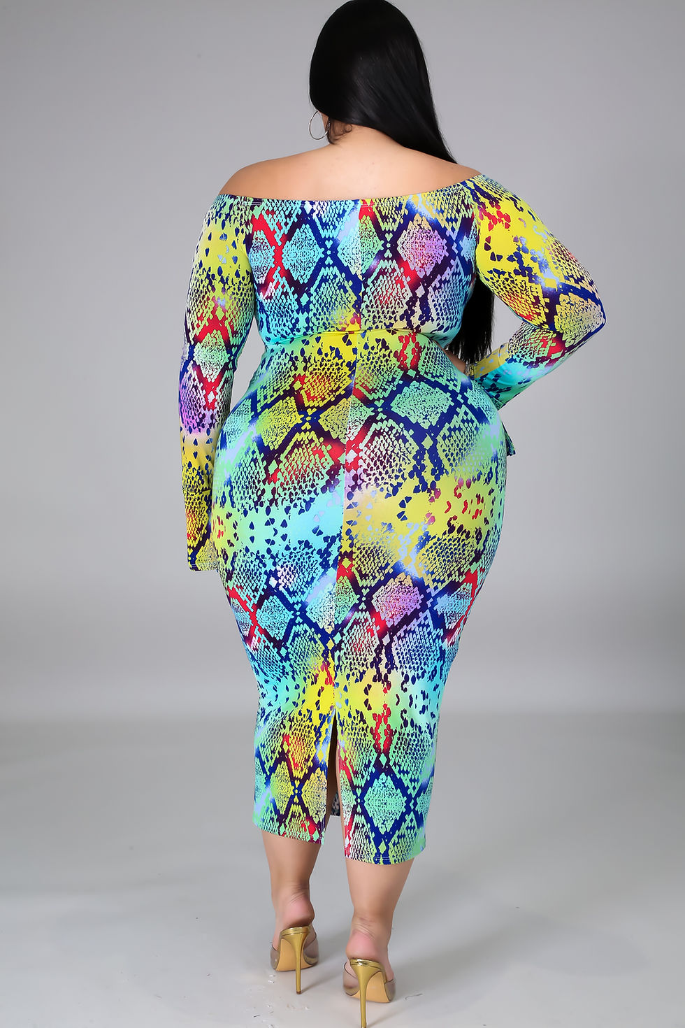 Thumbnail: Sexy Plus Cheetin Snake Bell Sleeve Dress
