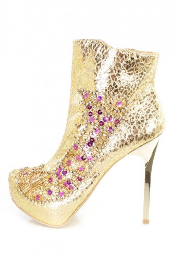 Sexy Gold Metallic Rhinestone Beaded Heels