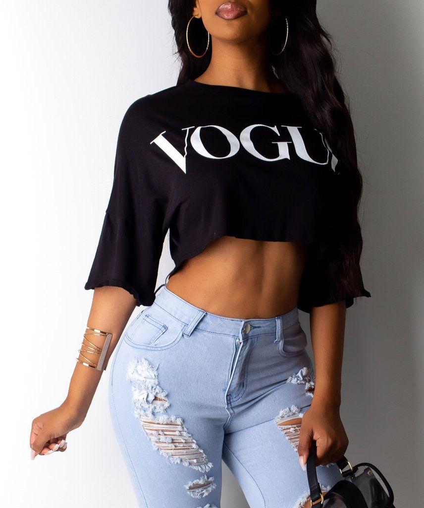 Sexy "VOGUE" Printed Crop Top