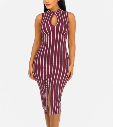 Sexy Keyhole Pin Stripe Bodycon Dress