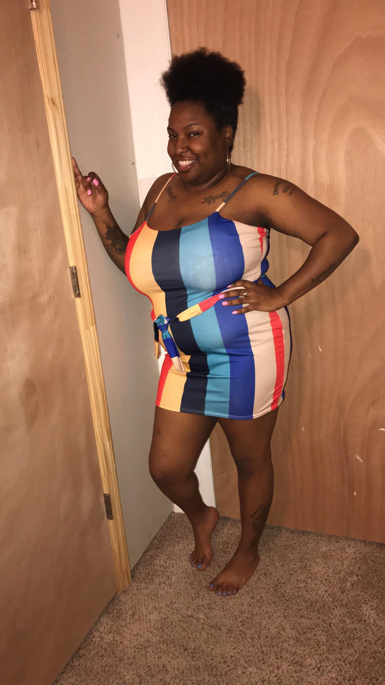 Sexy Red/ Blue Multicolor Striped Dress