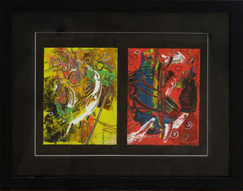 Framed Red and Yellow Diptych exFramed Red and Yellow Diptych expressionist art devon artist black frame abstract pressionist art devon artist black frame