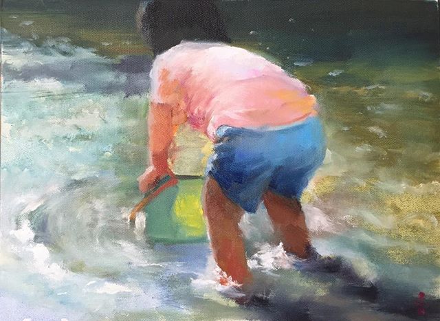 車城戲水_Water playing _oil on canvas _23x34cm