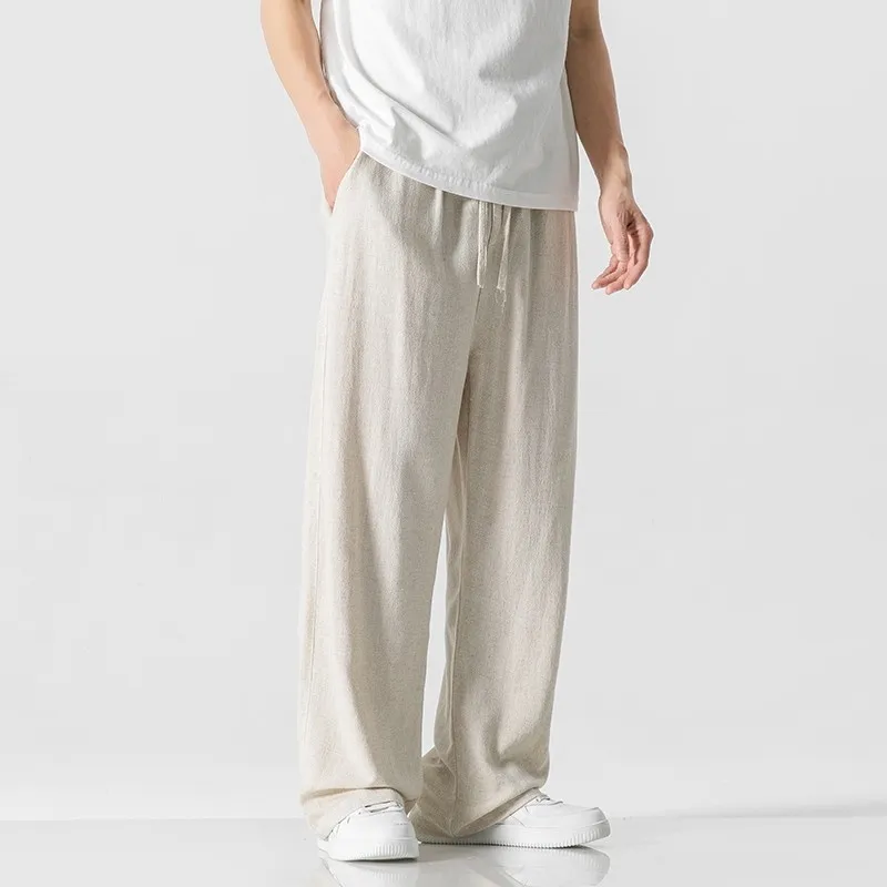 Mens Loose Fit Linen Blend Casual Pants - 1