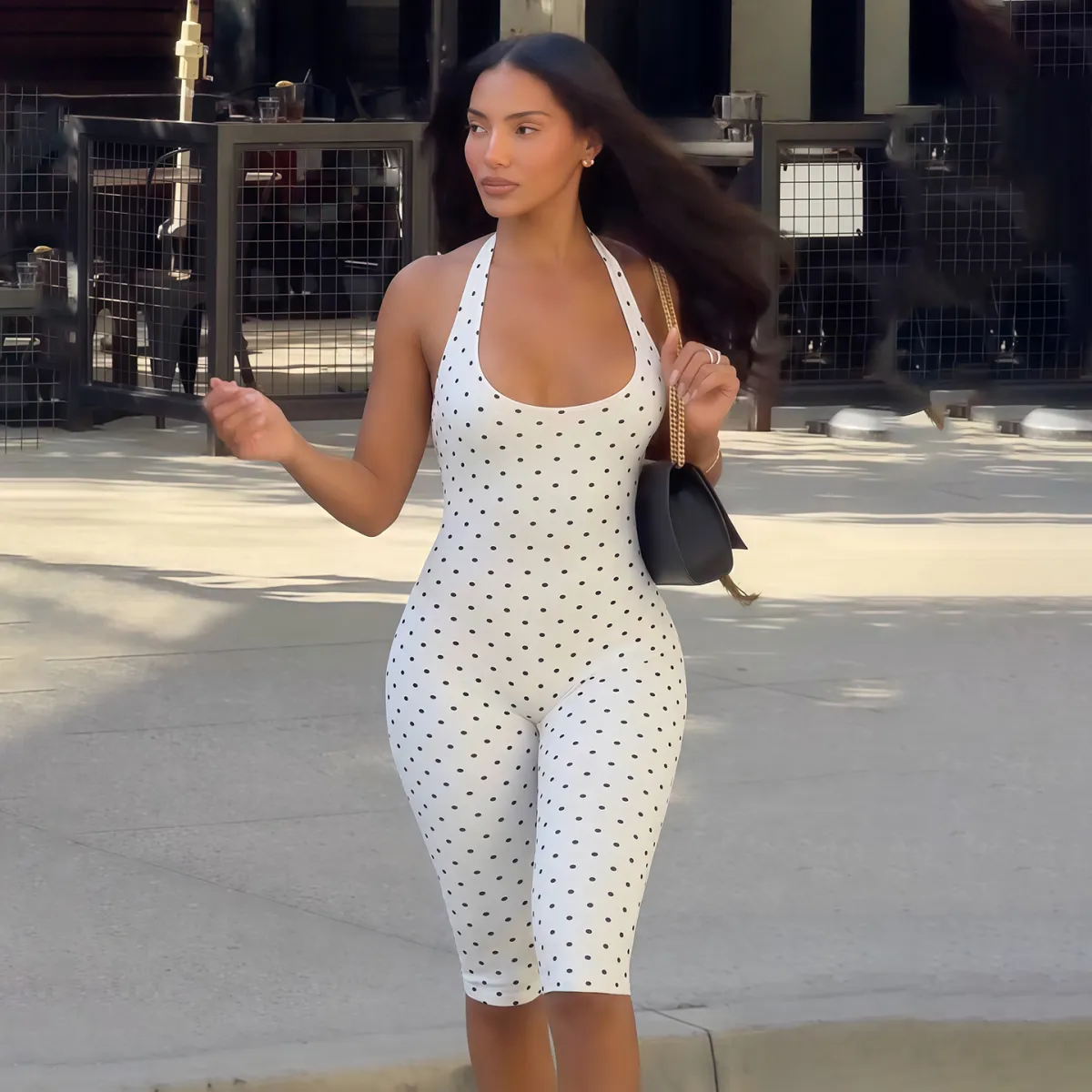 Women's Sleeveless Bodysuit with Low Neck and Open Back - 1