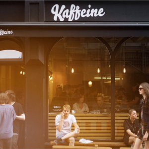 kaffeine london shop front people