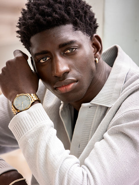 Khadim Seye, professional male fashion model represented by Salitre Models in the Canary Islands. Runway and commercial portfolio.