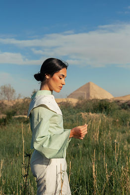 Ana Trujillo wearing high-fashion couture in the official Yasmina Kbbara campaign, represented by Salitre Models.