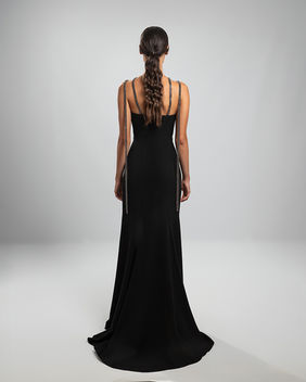 Claudia Sanchez international female model luxury evening gown elegant party dress gala campaign haute couture portfolio Salitre Models.