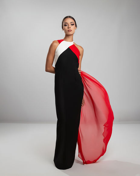 Claudia Sanchez international female model luxury evening gown elegant party dress gala campaign haute couture portfolio Salitre Models.