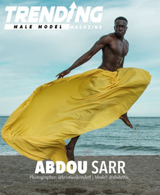 Abdu Saar, male model portrait and magazine cover for Trending Magazine by Salitre Models. Contemporary streetwear editorial and high fashion menswear look.