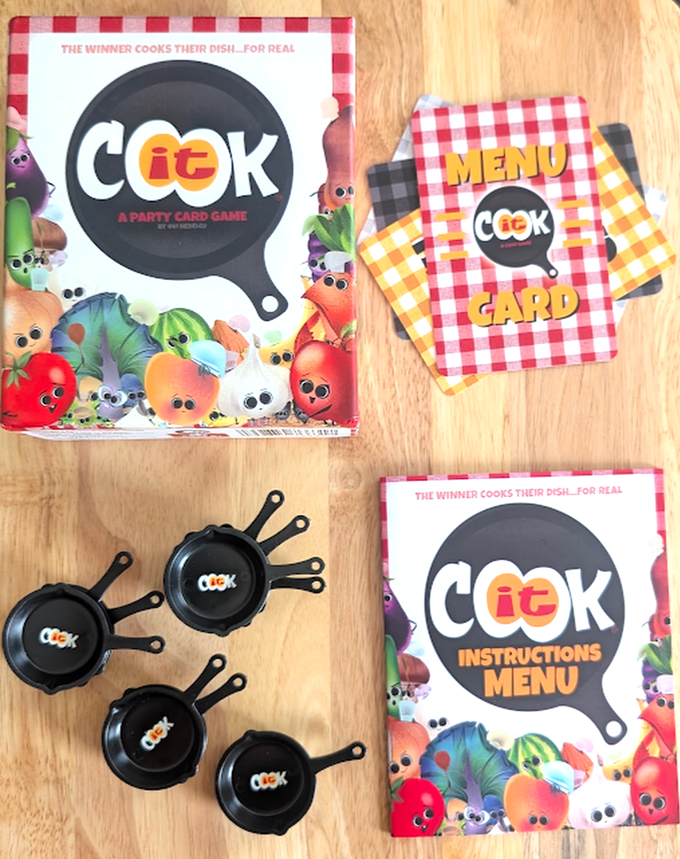 Cook It components on a kitchen cooking board