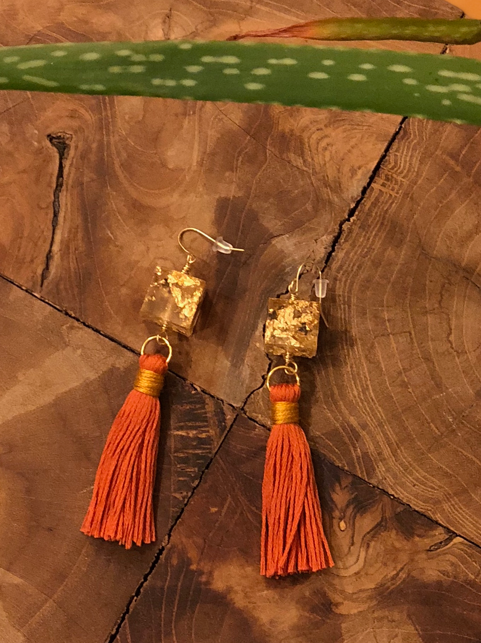 Thumbnail: Resin Cube and Tassel Earrings