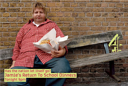 Jamie’s Return to School Dinners. We had 15 minutes to capture Jamie on the back of the TV commercial for the follow up to the series documenting his school dinners campaign. It won best poster at the Campaign poster awards. Art Directed by Matt Fee.